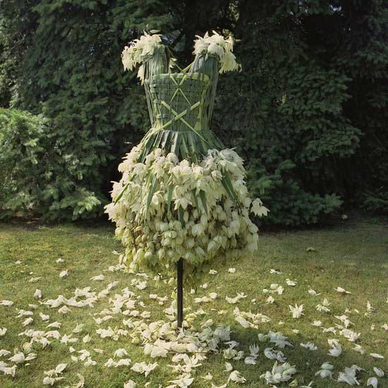 藝術家用花果葉菜做衣服
