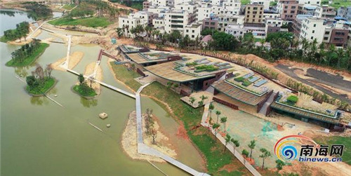 航拍海口美舍河鳳翔濕地公園生態(tài)科普館 